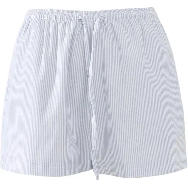 拾籍 设计感条纹松紧腰抽绳高腰显瘦宽松舒适百搭夏季时尚休闲短裤 女款