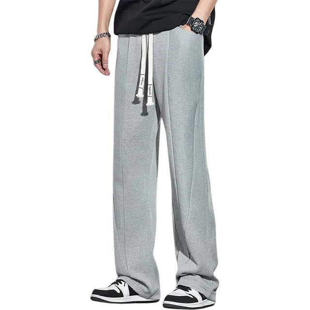 隐狼世家 直筒宽松纯色松紧腰长裤休闲裤 男款