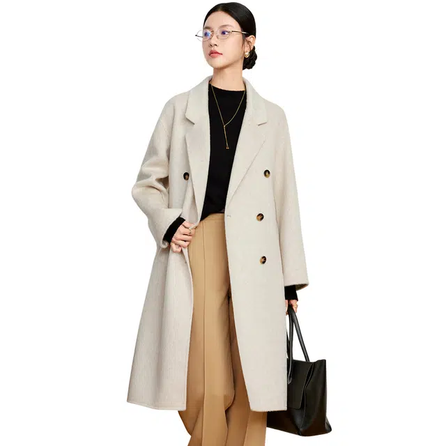 富铤 时尚翻领厚款简约双排扣大衣 女款