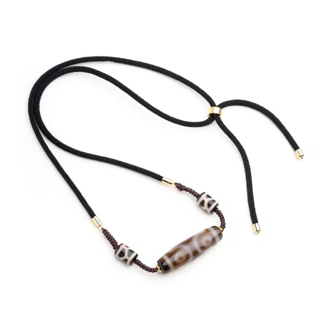 仙源 三眼天珠 转运招财纳福简约新中式文玩小众 平安福锁骨链 玛瑙 项链 男女同款情侣款