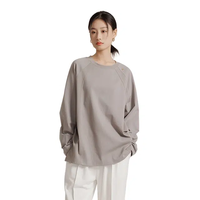 美力城 纯色圆领质感高级感复古风卫衣 女款