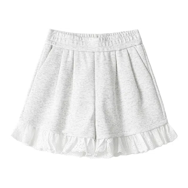 木清清 日常甜美口袋阔腿蕾丝花边拼接休闲短裤 女款