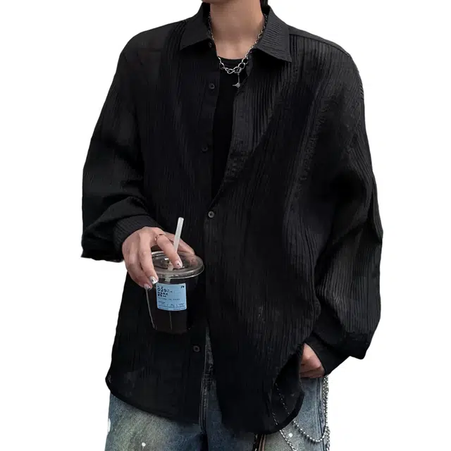 冈哉 肌理感薄款设计纯色基础款极简风速干宽松翻领亲肤舒适户外休闲长袖衬衫 男女同款