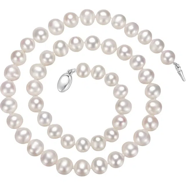 贝诗珠宝 近圆强光 元宝扣 气质锁骨链 淡水珍珠 珍珠项链 男女同款情侣款