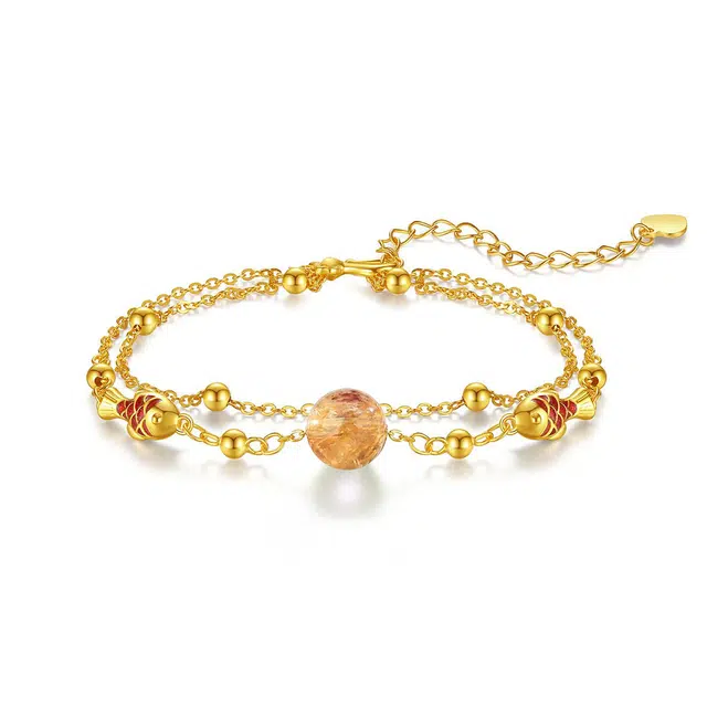 翠雅金楼 双鱼戏珠 新中式双层流苏锦鲤转运珠前程似锦招财纳福上岸#好运轻奢气质百搭高级感天然 紫水晶 手链 女款