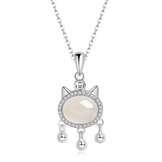 【典雅大方】 帝苏行 萌喵银铃新中式国潮 吉祥如意平安顺遂 好运 简约小众设计 玉髓 项链 女款