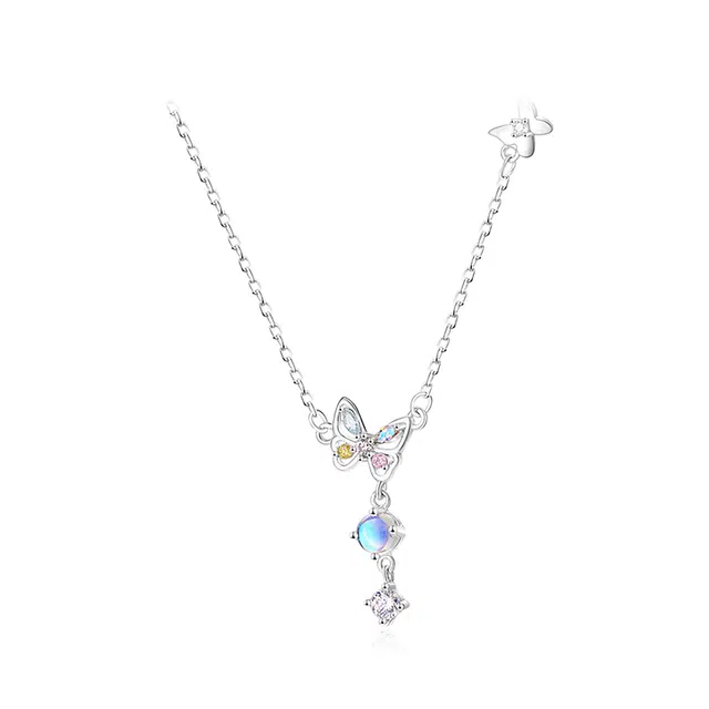【S999纯银】 佐卡伊 仙彩蝴蝶 轻奢高级感幻彩闪耀流苏 多巴胺仙蝶小众设计精致百搭#好运 足银 琉璃 项链 女款