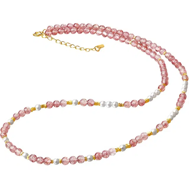 老庙 旺桃花时尚设计精致简约百搭#好运天然 草莓晶 项链 女款