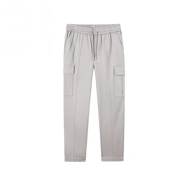 超级安踏 运动生活系列 纯色中腰系带舒适透气直筒休闲裤 男款 耐久灰