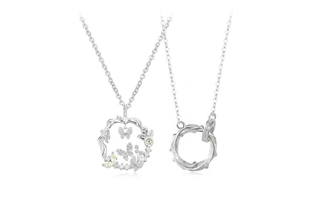 大唐国鼎 蝴蝶 浪漫梦幻 小清新蝴蝶花园 花环镶钻可晃动 合金 项链 男女同款情侣款