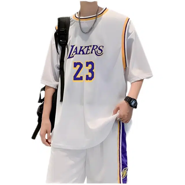 木木兔 透气韩版数字印花上衣篮球速干网眼百搭短裤休闲运动套装 男款