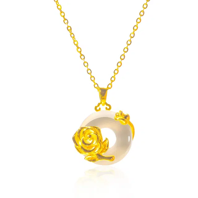 彗时 【玫瑰花语的故事联名款】爱在夕七平安扣女朋友国风招财纳福新中式轻奢锁住福气清恋爱告白生日送礼 玉髓 项链 男女同款情侣款