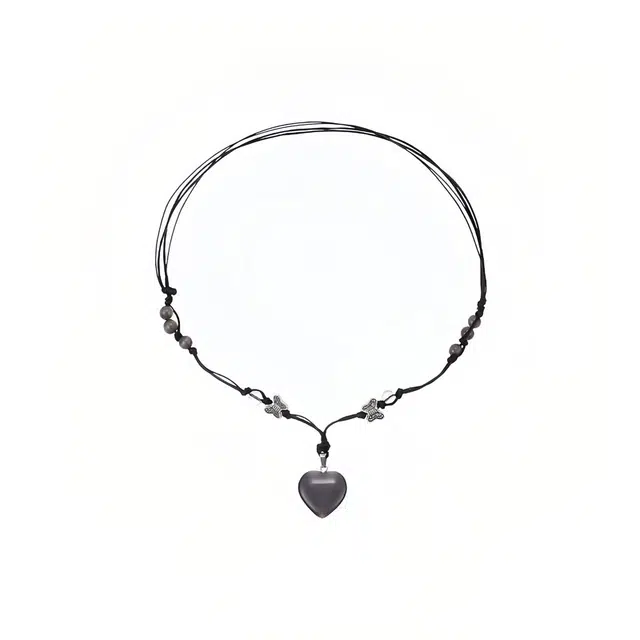 前方大荒野 爱心蝴蝶锁骨链黑色系清冷感简约时尚小众设计欧美潮流时髦独特气质日常通勤百搭#好运 菩提根 项链 女款