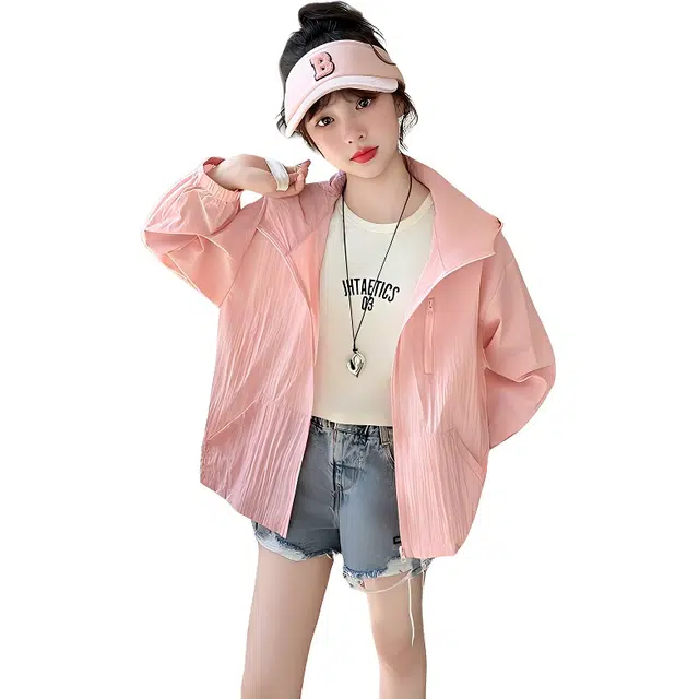 棉基因防晒服 时尚纯色洋气长袖 粉色 中小童