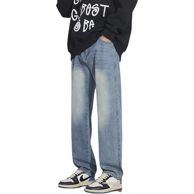 么宁 美式高街复古水洗宽松直筒简约百搭潮流时尚舒适透气个性痞帅休闲运动牛仔裤 男女同款