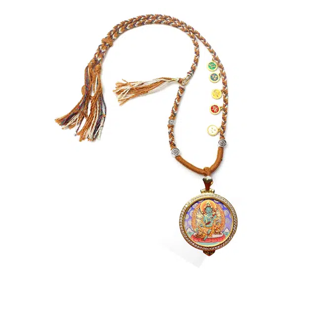 玉临门 藏式绿度母热贡手绘国风唐卡 平安如意 国风复古编绳 合金 项链 男女同款情侣款