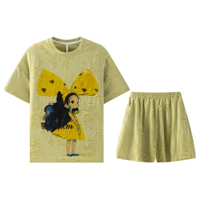 向薇 夏季女短袖短裤加大码少女学生卡通可爱舒适可外穿家居服睡衣套装 女款