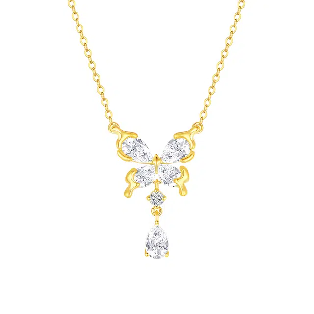 周大生 绚丽蝴蝶银镶锆蝴蝶闪耀锁骨链 银 项链 女款 女友/女生/闺蜜恋爱告白表白生日纪念日周年礼品推荐