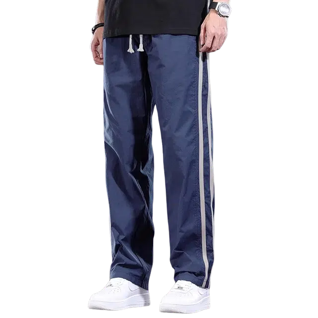 潮人榜 美式高街薄款条纹宽松长裤潮流百搭直筒休闲裤 男女同款