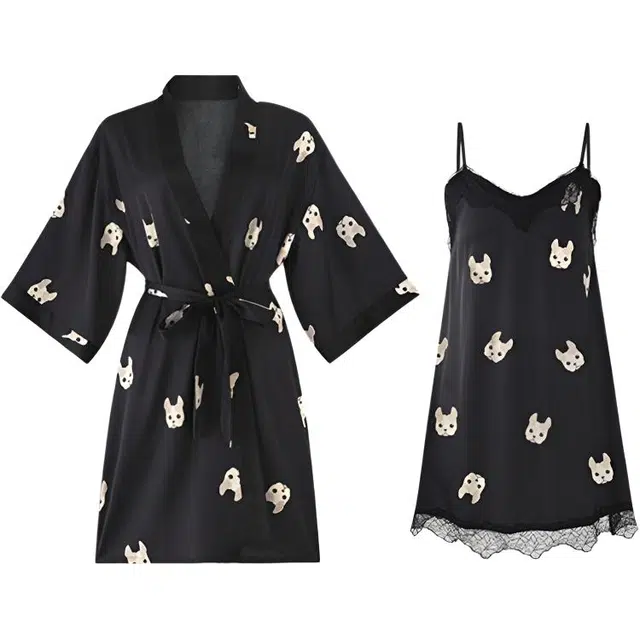 潞优野 睡衣套装夏季印花吊带睡裙冰丝性感纯欲带胸垫防凸点睡袍/浴袍 女款