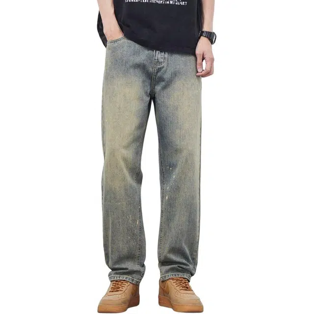 童先森 美式复古锥形中腰长裤牛仔裤 男款