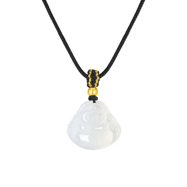 周百福 弥勒佛 国潮新中式 时尚简约大气 大肚佛手工编织绳 日常通勤百搭 好运 玉髓 玉石项链 男女同款情侣款
