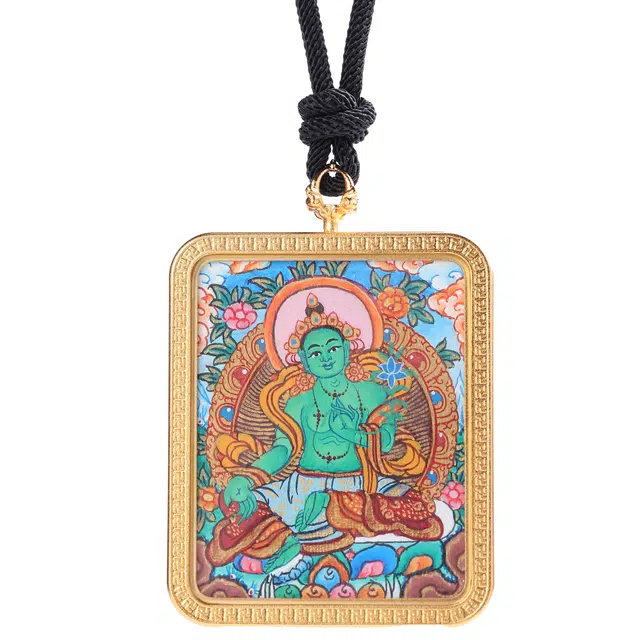 喃呢 藏式热贡手绘唐卡普渡绿度母 新中式国风国潮旺福平安吉祥好运 钛钢 项链 男女同款情侣款