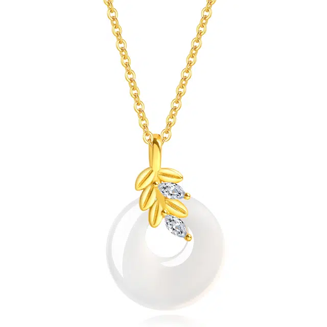 老凤祥 穗穗平安 显白贵气 新中式麦穗锁骨链 福气满满轻奢小众平安扣 本命年 礼盒#好运 玉髓 项链 女款