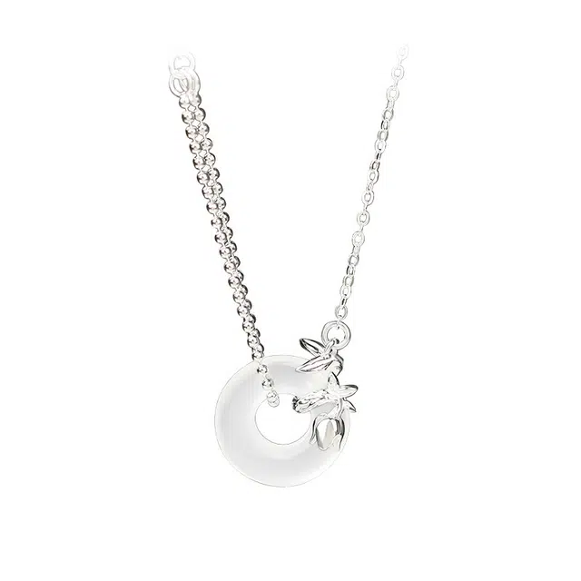 庆怡 郁金香平安扣 新中式国风森系百搭甜美少女高级感平安扣锁骨链 玉髓 项链 男女同款情侣款