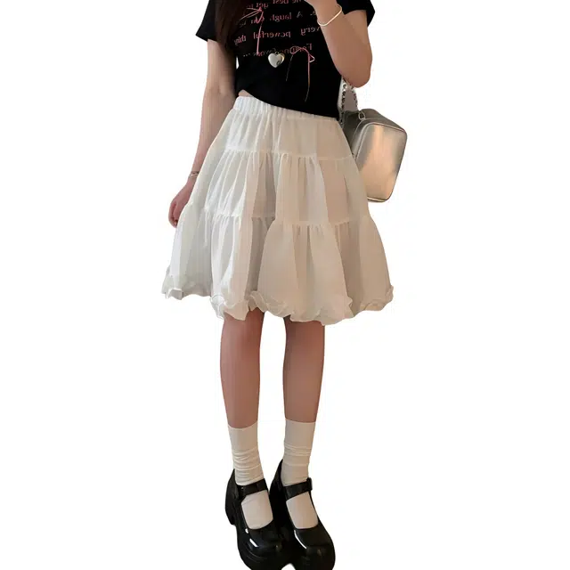 哒头下雨不愁 芭蕾风雪纺半身裙韩系少女感高腰裙子甜美气质蓬蓬休闲短裙 女款