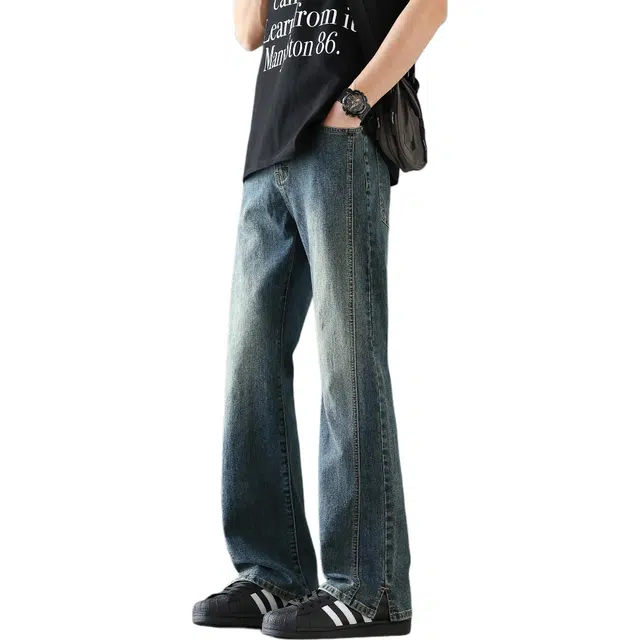 瑞梵帝斯 美式百搭渐变宽松直筒牛仔裤 男款