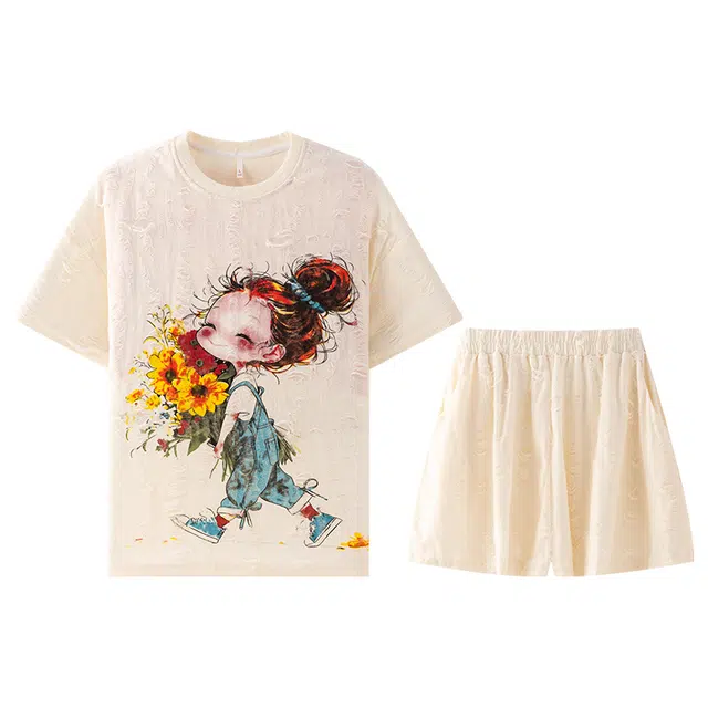 向薇 女夏季薄款短袖短裤圆领套头甜美卡通可外穿家居服夏天睡衣套装 女款