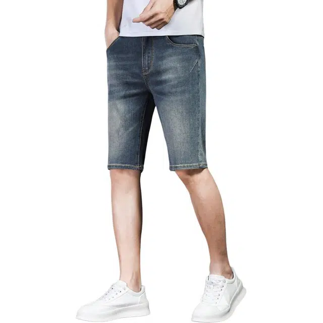 潮人榜 夏季薄款高端潮牌复古修身弹力五分裤潮流百搭痞帅美式牛仔短裤 男款