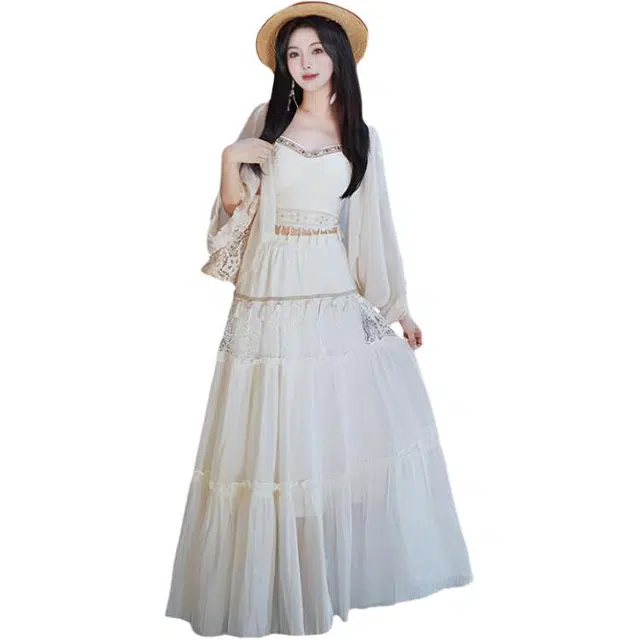 丝絮丝绸 复古民族风上衣搭配流苏半裙裙装套装 女款