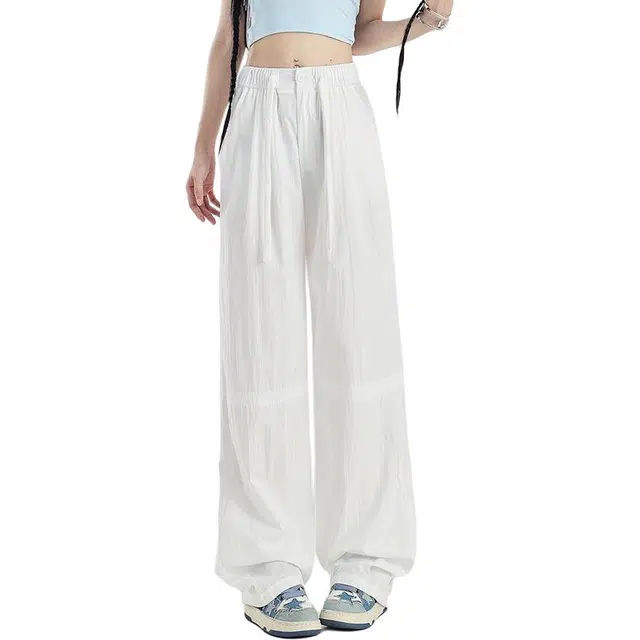 么宁 凉感阔腿裤女夏季薄款直筒防晒裤垂感宽松慵懒日系山本裤休闲裤 女款