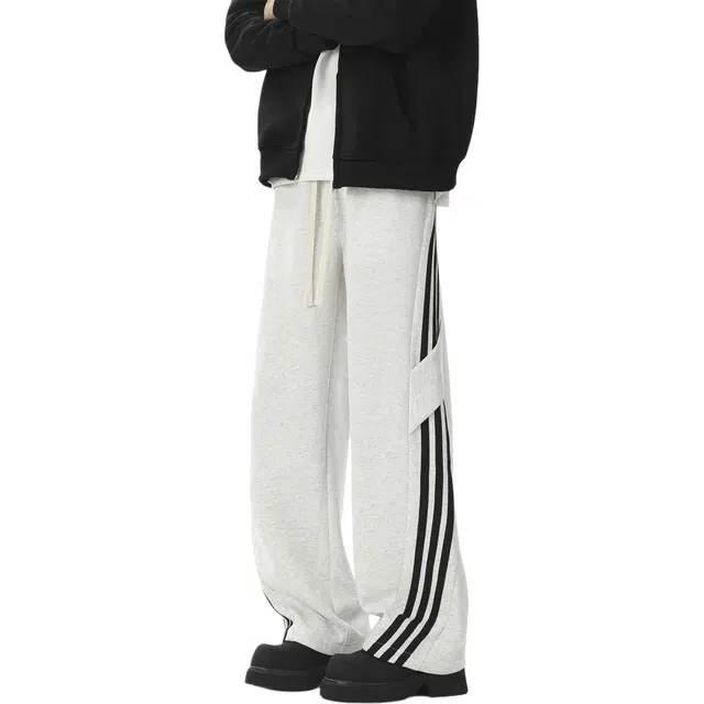 帝狼牛 美式复古高街风宽松阔腿针织卫裤 设计感强且舒适百搭休闲裤 男女同款