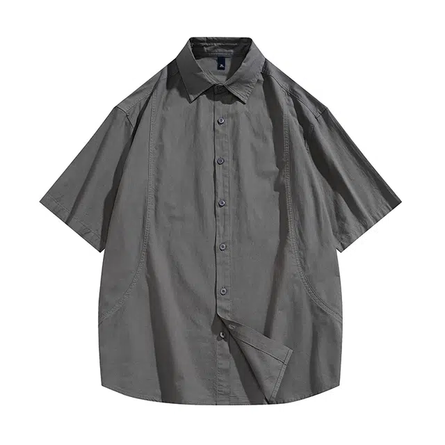 左岸 港风青少年感夏季纯棉透气短袖衬衣翻领纯色简约高级感休闲宽松潮牌半袖上衣衬衫 男款