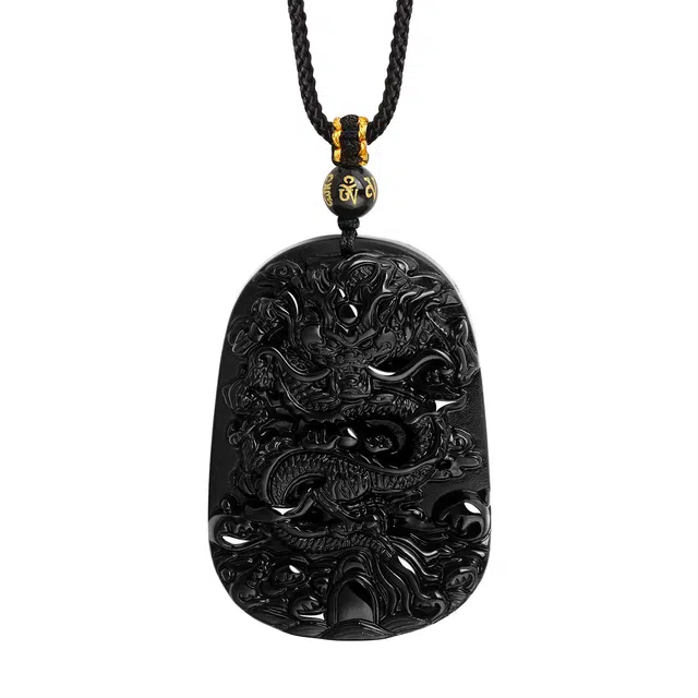 老凤祥 龙牌吊坠 国风霸气 本命年开运招财事业有成 步步高升 古典百搭编织绳古风龙玉佩#好运纪念首饰 玉石 黑曜石 项链 男女同款情侣款