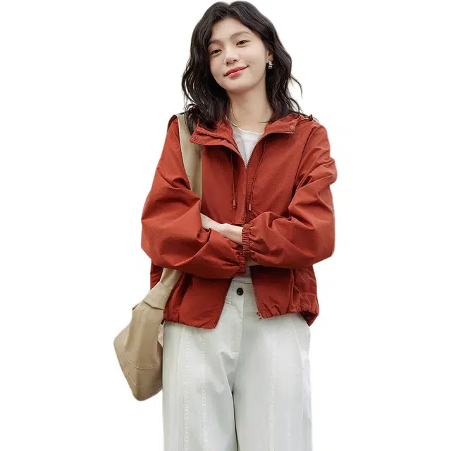 【dme】 纯色连帽拉链长袖夹克外套 女款