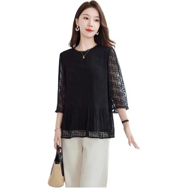 水墨佳人 舒适透气圆领合身短袖衬衫 女款