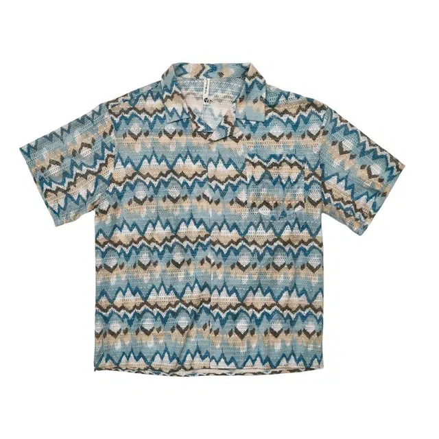 拓菲 美式复古度假风波浪镂空撞色翻领短袖男夏季宽松百搭衬衣潮衬衫 男女同款