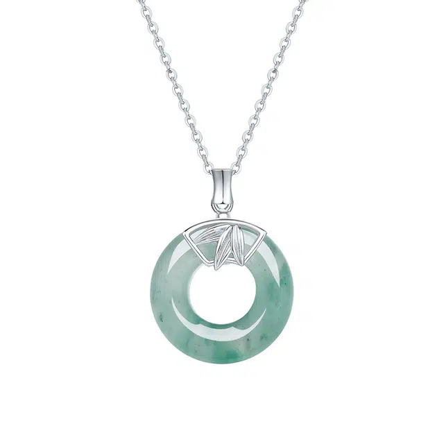 六桂福珠宝 竹语平安扣 国风小众设计高级感 节节高升 平安喜乐天然 非洲翠 项链 女款