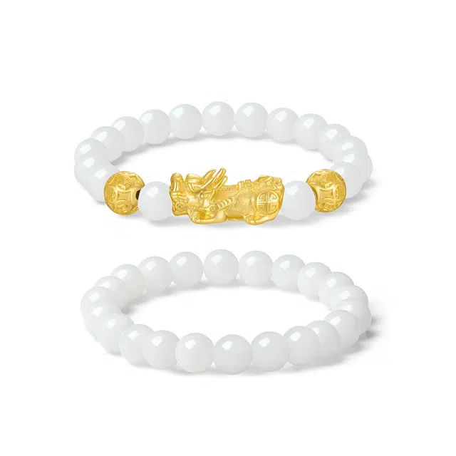 【S999足银|甄选高品质】 金师傅 招财貔貅套装 纳福转运珠财运亨通 新中式国潮吞金兽气质百搭高级#好运 白玉菩提 手串 男女同款情侣款