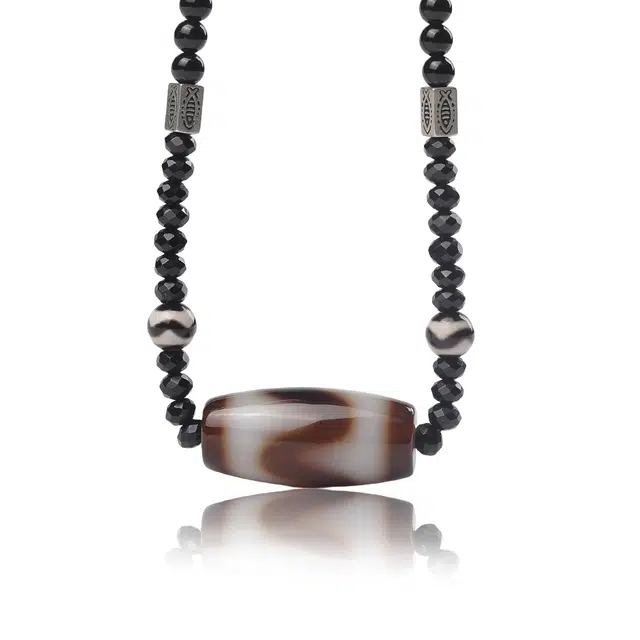 古禾 国潮风百福千祥细厚腻重藏式虎牙天珠轻奢复古风 玛瑙 项链 男女同款情侣款