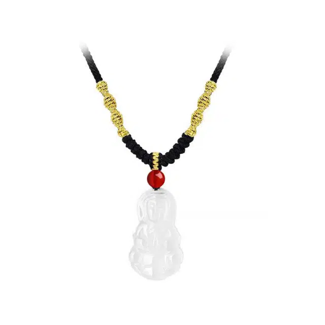 【赠手机贴】 华髻 观音菩萨 新中式复古小众设计高级感手工编织 玉髓 玉石项链 男女同款情侣款