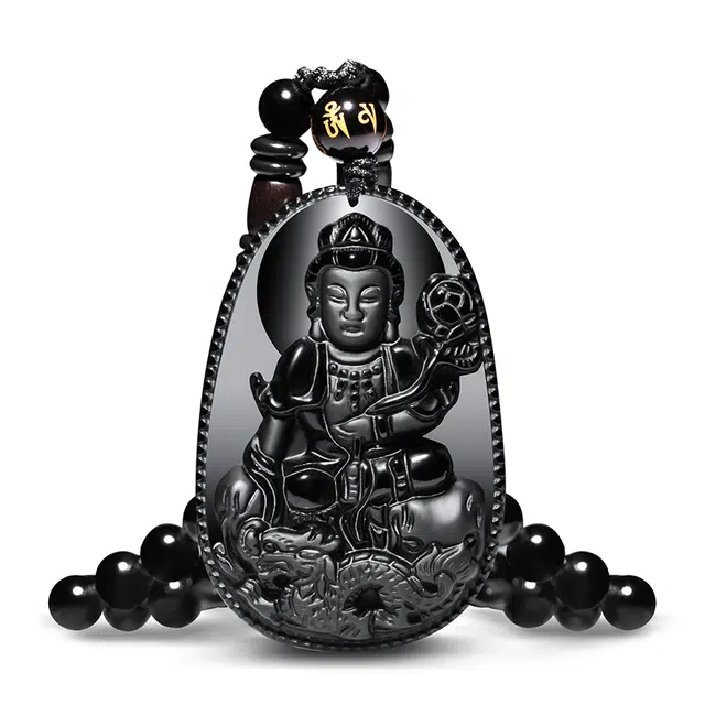 喃呢 龙年吉祥本命年 国潮本命佛招财 十二生肖八大守护神观音佛公  新中式国风好运平安 黑曜石 项链 男女同款情侣款