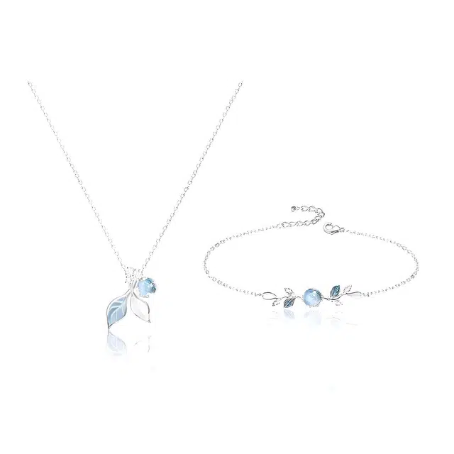 克兰茜 金枝玉叶 碧蓝枝叶系列 小众轻奢个森系浪漫小清新经典百搭 精致个性时尚氛围感高级设计 可调节锁骨链 好运 琉璃 玉石项链 女款