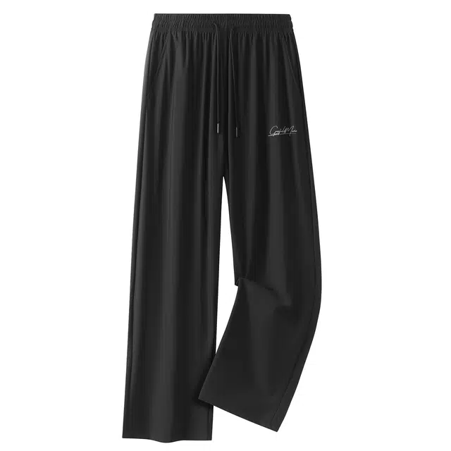 加菲猫家族 美式复古学院风品牌手绘字母印花时尚直筒潮流宽松日常通勤百搭弹性薄款九分裤舒适抽绳系带垂感梭织休闲裤 男女同款