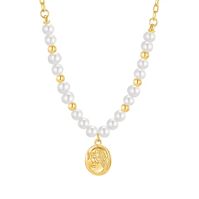 迷颂玛 时尚复古人头像锁骨链 古风不规则颈链 巴洛克风格高级感项链 异域民族风闺蜜高级感简约设计百搭礼盒项链 珍珠 首饰 女款