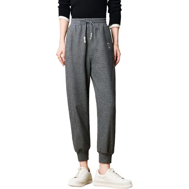 粉红玛琍 高腰束脚简约休闲裤 女款 灰色